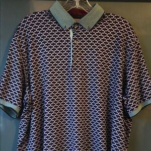 Greyson Black and Pink Polo with Geometric Pattern